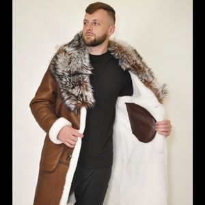 ETTIQUE LUXURY SHEARLING AND FOX MENS COAT